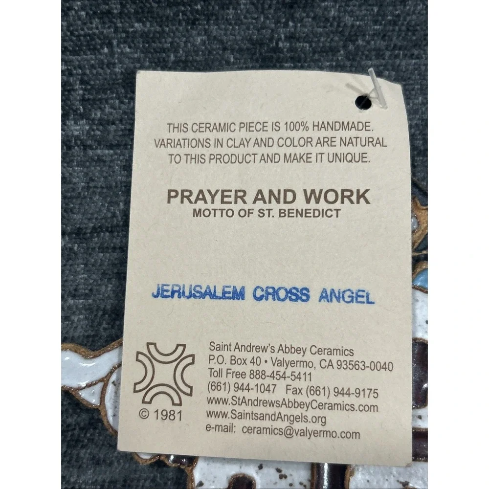 ST. ANDREWS ABBEY Monks of‎ Valyermo POTTERY Prayer & Work Jerusalem Cross Angel